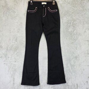 Bamboo Original Denim Jeans Womens 3 Black Bootcut Low Rise Rhinestone Studded